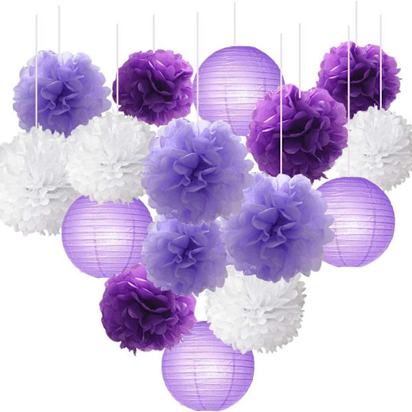 16 stk silkepapir blomsterball pom poms blandet papirlykter håndverksett for KLB
