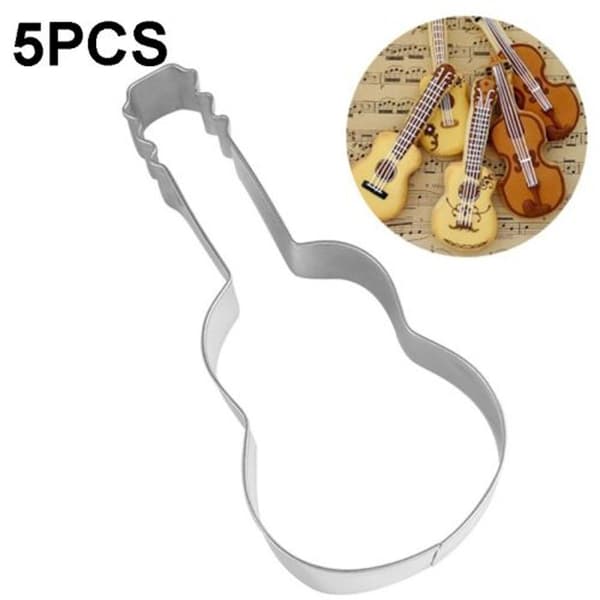 Pakke med 5 gitarformede kakeformer i rustfritt stål