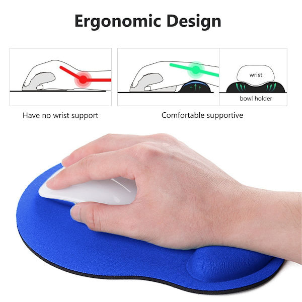 Musemåtte med håndledsstøtte, ergonomisk musepude, mus blå