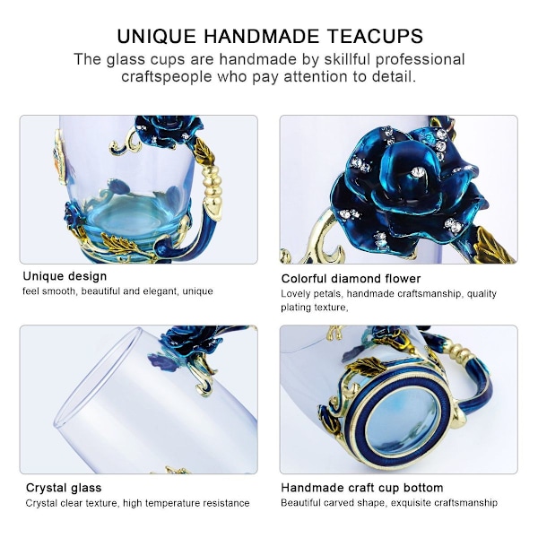 Kaffe Te Kop Krus 3D Rose Sommerfugl Glas Kopper Bryllupsgave KLB