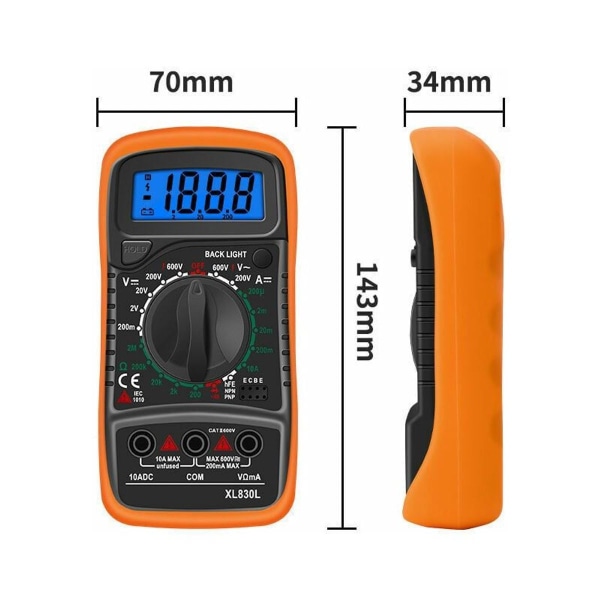 XL830L Digitalt multimeter 2000 teller Mini multimeter Batteritester Strøm Spenning AC