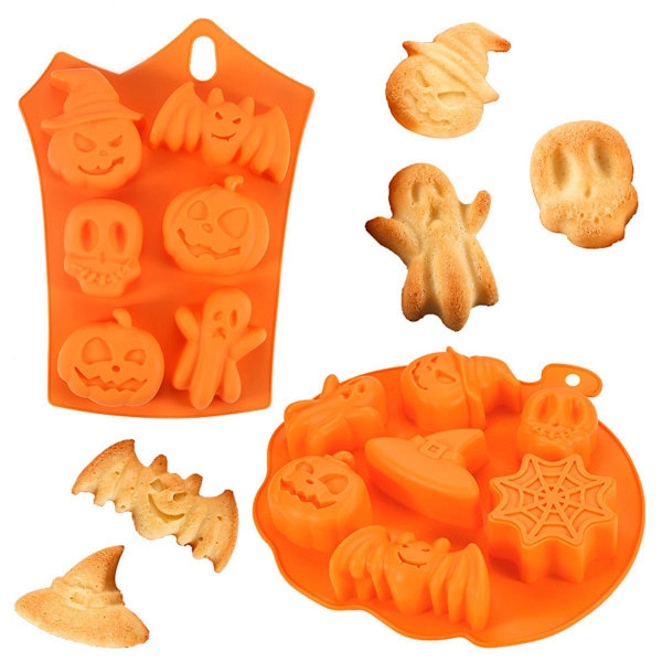 2PCS Silikon Halloween Spöke Pumpa Bakform Set Non-stick Choklad Gelé