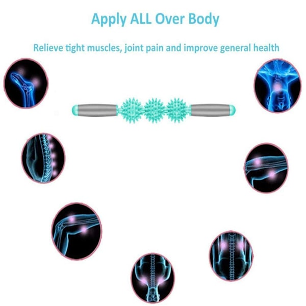Fasciemassasjevals for cellulitter, muskelvalsestang, fettfrigivelse, grønn, tre kuler