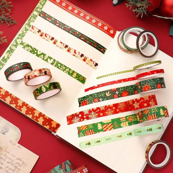 21 ruller med juletape, vintertape, dekorativ