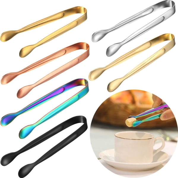 Sugar tongs, sweets tongs, 6 pieces, multi-coloured stainless steel ice tongs for