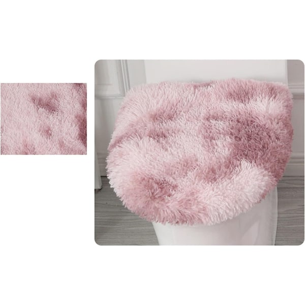Set med lila halkfria badrumsmattor, 3 delar, lång lugg toalettkonturmatta, lurvig tie dye toalettlock