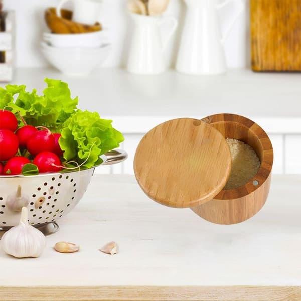 Saltkar i bambu från Totally Bamboo, förvaring i bambu med magnetisk stängning
