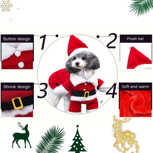 Hund och katt jultomtekostym, julkläder för husdjur, söt jul