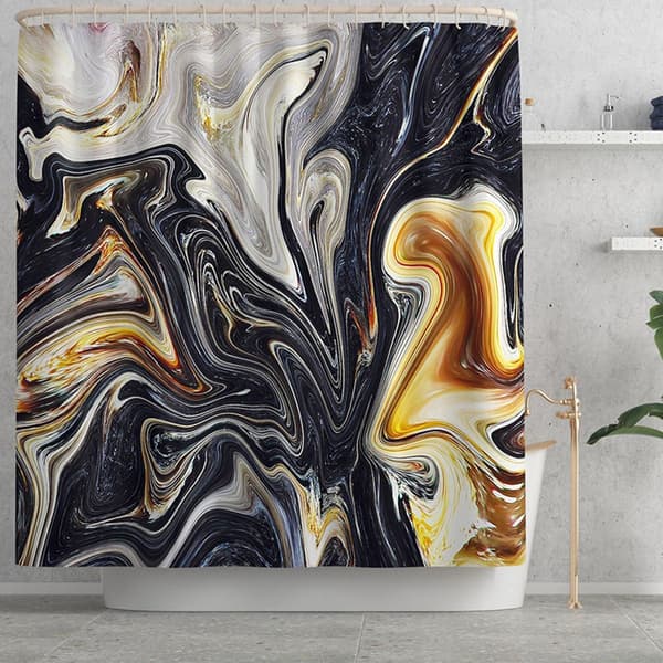 Pieces Ink Marble Texture Dusjforhengsett med Antiskli Tepper, KLB