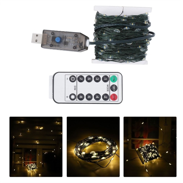 LED-ljusslinga, USB-fjärrkontroll, dekorativ koppartrådfärg KLB
