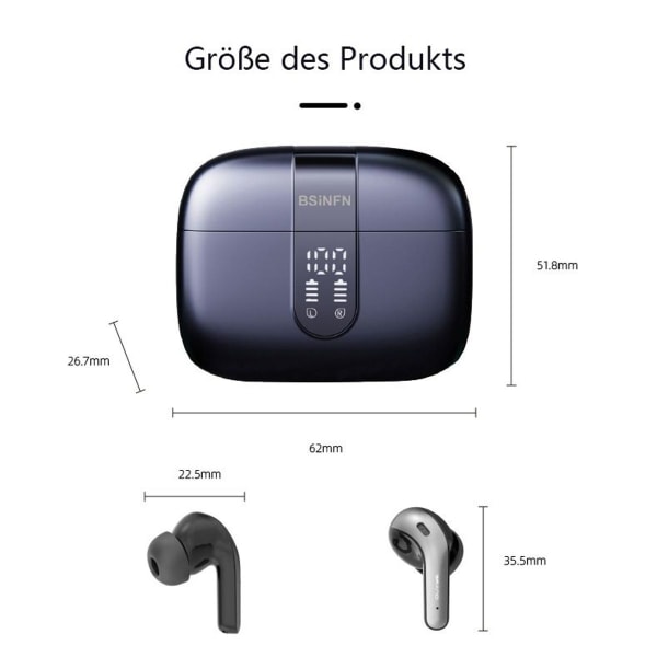 Wekily Bluetooth 5.2-hodetelefoner i øret, innebygde mikrofonhodetelefoner med dyp bass