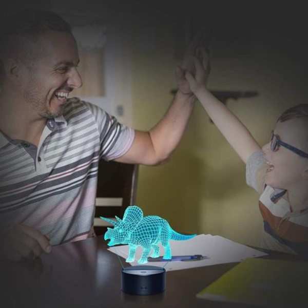 Fullosun Dinosaurie Bordlampa LED Nattlampa 3D Illusion Triceratops