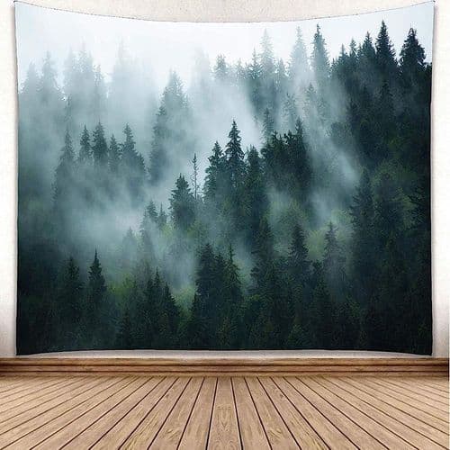 Väggbonad Skog Grön, Dimmig Väggduk Skog för Sovrum, Väggbonader