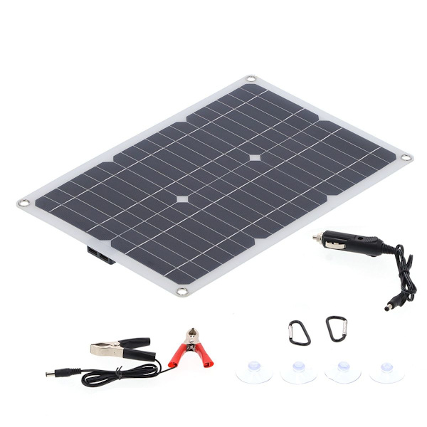 Fleksibelt 23W solpanel-kit med dobbelt USB og DC-udgange KLB