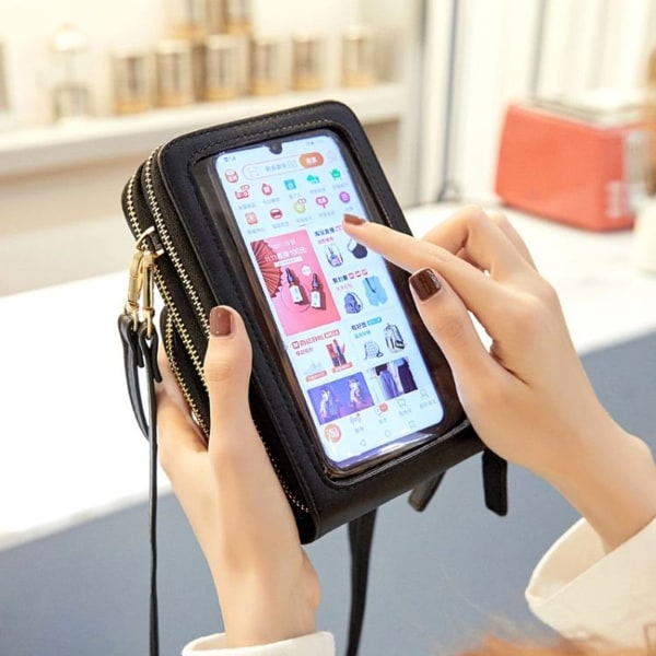 SJ617 Multifunktionell touchskärm mobiltelefonväska axelväska (rosröd)