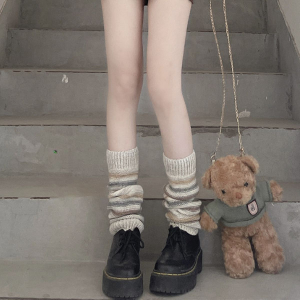 Dammode Horisontella Ränder Färgblockering Stickad Beige KLB
