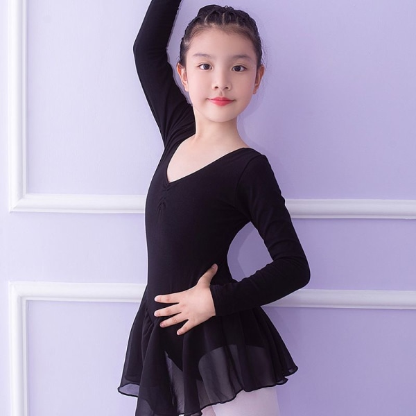 Sort pige balletkjole Børn Gymnastik Danse Trikot Kostume Dansetøj med nederdel