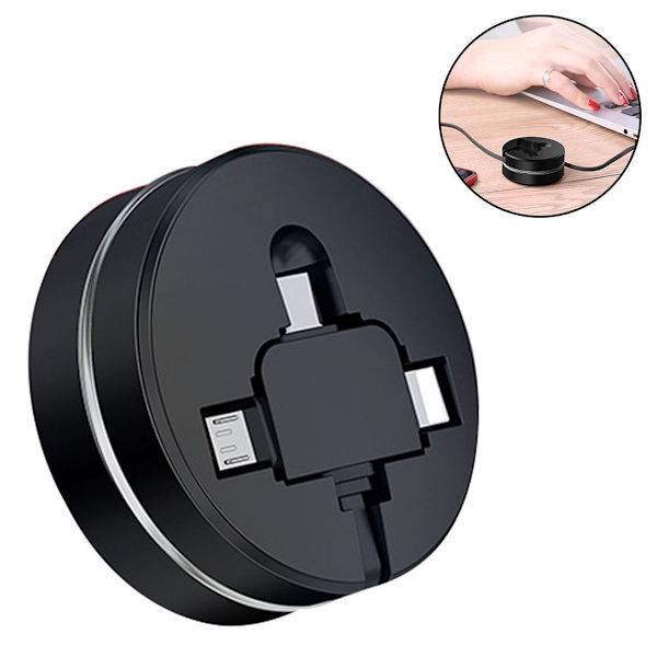Multi Ladningskabel, 3 i 1 Retractable USB-kabel med Sort