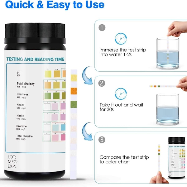 Dustgo PH teststrimler pool 7 i 1 teststrimler whirlpool akvarium svømmebassin