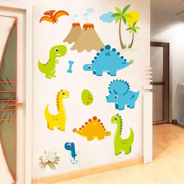 Sarjakuva dinosaurusmaailman seinätarra lastenhuoneen tausta