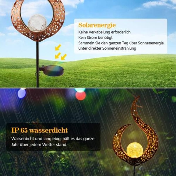 Solcellelampe for utendørs bruk, 2-pakning metall hul LED-stake dekorative