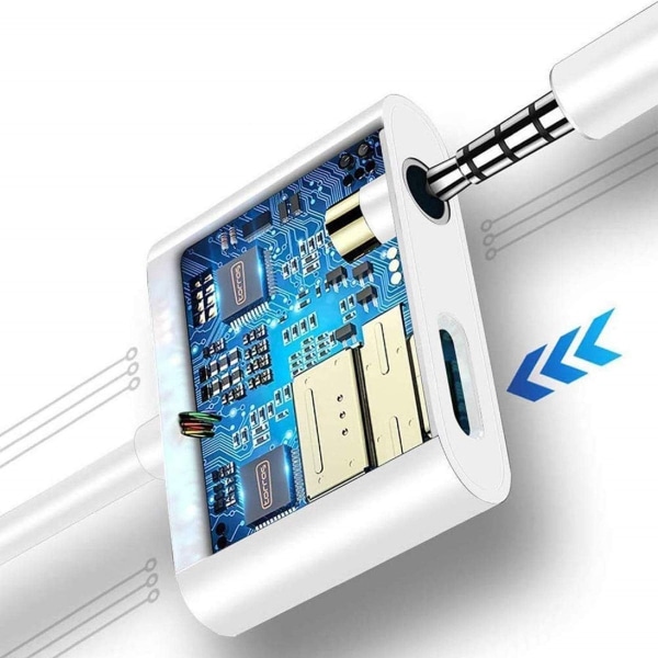 Pakke med 2 hodetelefonadaptere for iPhone, 2-i-1 Lightning til AUX Audio