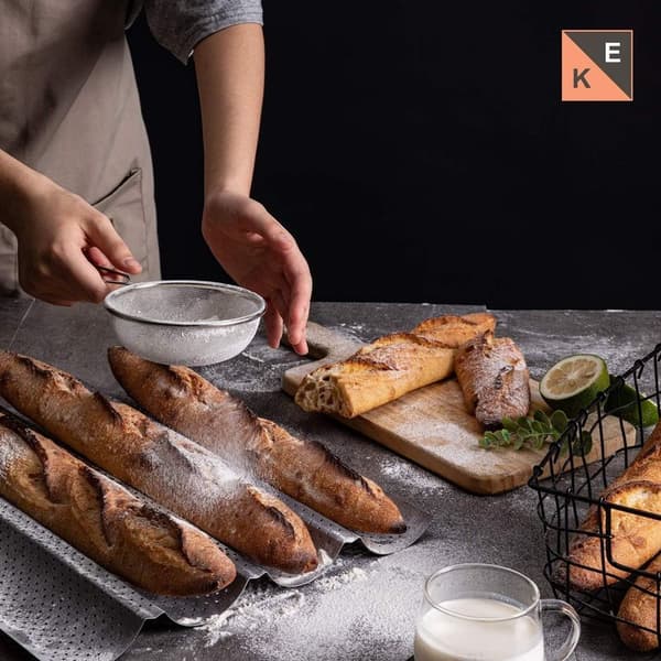 Non-stick baguette bakepanne, baguettebrett, 3-baguettebrett med perforert