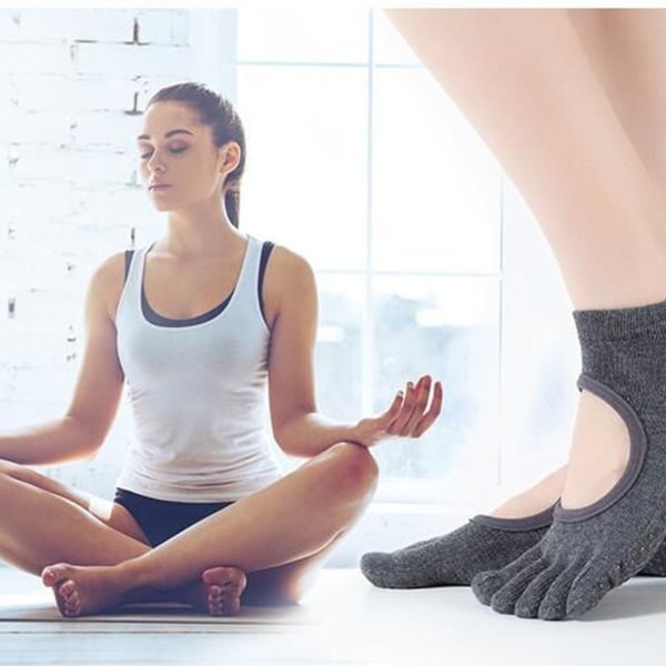 Yoga Sokker til Damer Mænd Skridsikker Sokker Hjemmesko Alle Finger Grå KLB