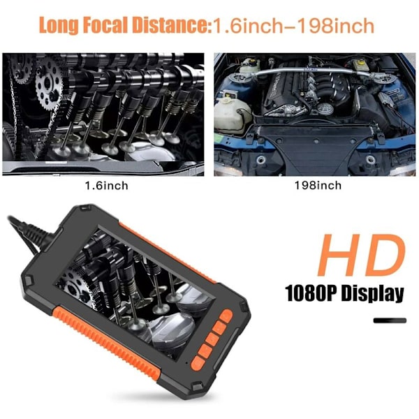 2M HD IP67 8mm Linse 4,3\" LCD-skærm endoskopkamera, 1080p inspektionskamera, 2600 mAh 8 LED-skærm endoskop KLB