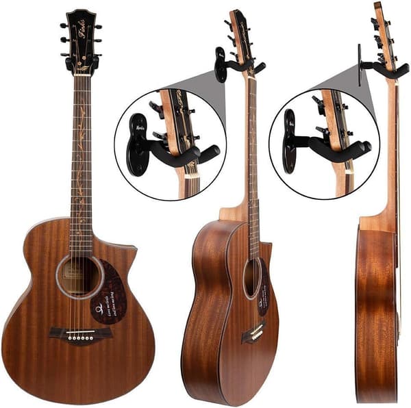Guitarvægmontering, 2 pak Moodve Guitarformet Metal Sort Guitar Krog Stativ til