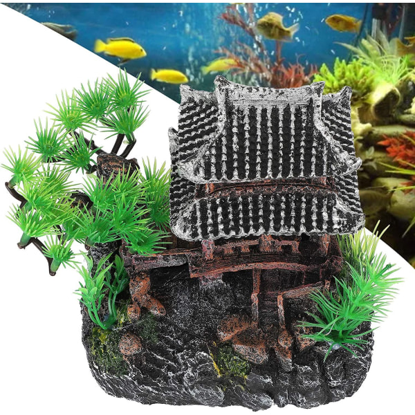 Akvariumhus Kunstig Harpiks Gammelt Hus Akvarium Landskapsfisk Reke Gjemmested Hule for Akvarium Ornament(A)