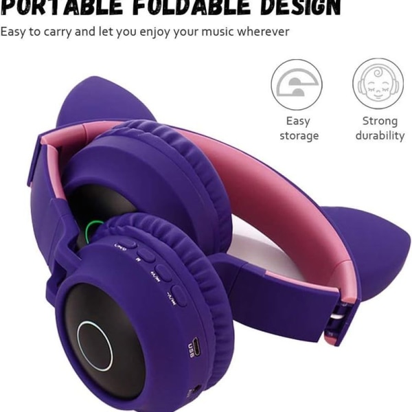 Bluetooth Cat Ear-hörlurar för barn hopfällbara trådlösa stereohörlurar