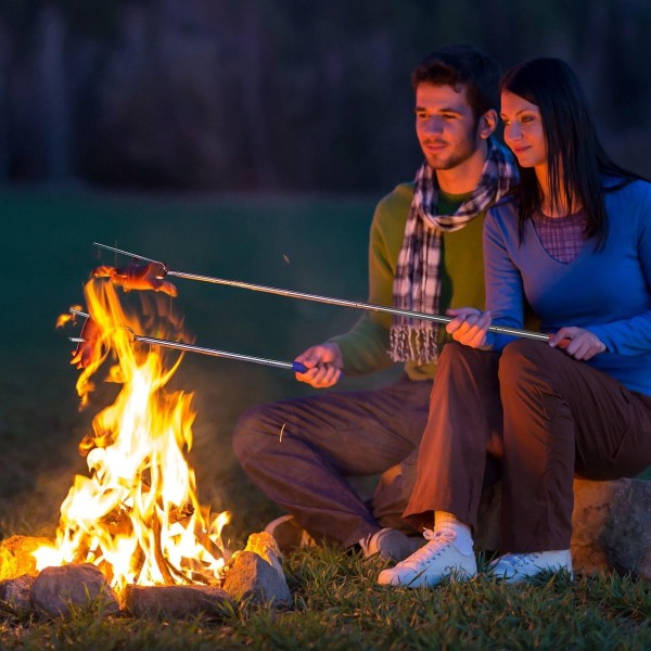 Pakke med 5 grillspyd, uttrekkbare 29 cm - 115 cm, grillspyd, bål, rustfritt stål. KLB
