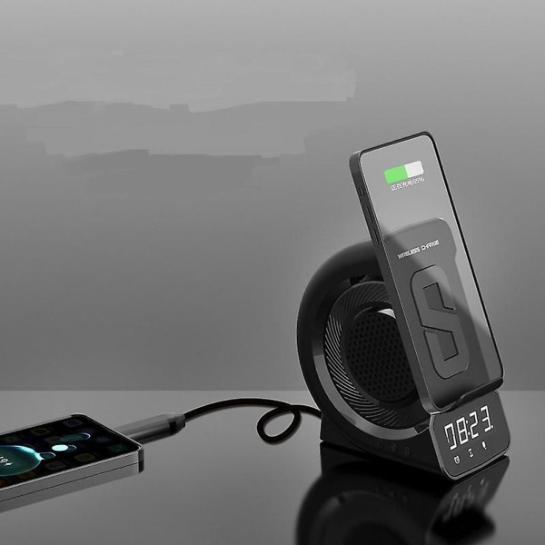 Trådlös laddning Bluetooth-högtalare, multifunktionell väckarklocka, dimbar display