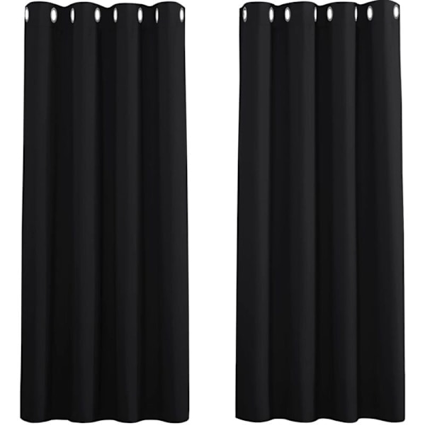 Blackout-gardiner for soverom - Dobbelt termisk isolerte vindusgardiner for hjem / Tungt solidt stoff for, sett med 2, 100 XH 250 cm, svart KLB
