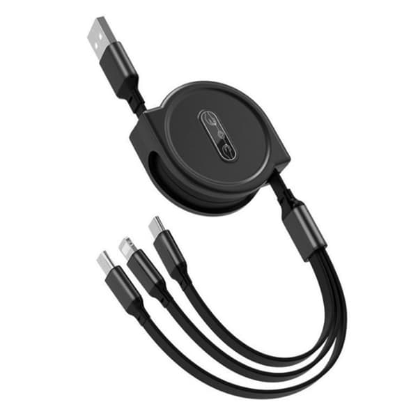 3 in 1 Teleskooppinen latauskaapeli Apple Androidille Musta