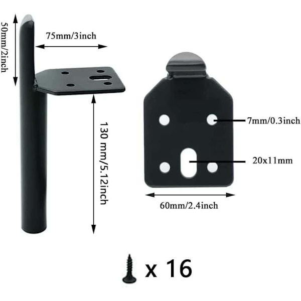 4 stk. DIY møbelben, metalben, møbelben, jernfødder, skabsfødder, med 16 skruer, til sofa, sofabord, tv-skab, seng, skab