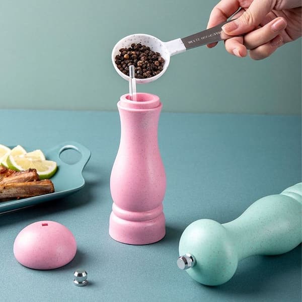 Højkvalitets salt- og peberkværn i egetræ, justerbar, pink box