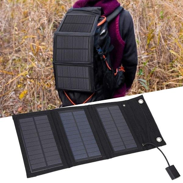 Bærbar solcellelader, sammenleggbart solcellepanel, 15W solcellebank