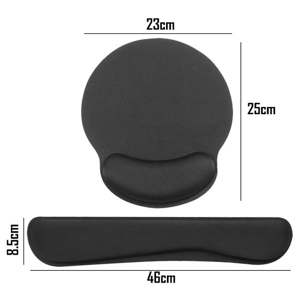 Musemåtte med håndledsstøtte, memory foam tastaturpude, Easy sort