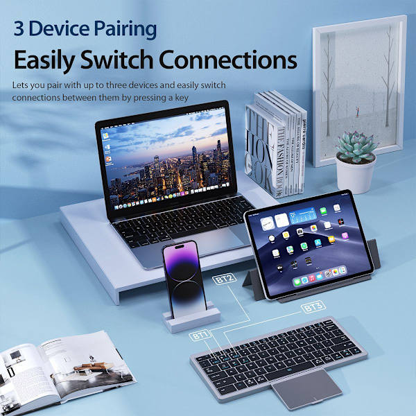 Universell Bluetooth-tangentbord med fodral och stativ, uppladdningsbar