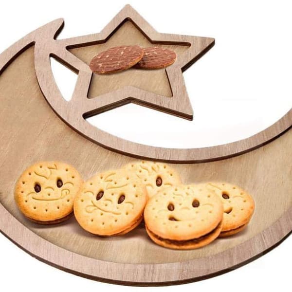 Træ Ramadan Eid Mubarak Dekoration Måne & Stjerner Middagstallerken Til Hjemmet