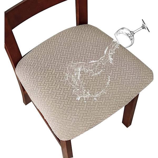 Stoltrekk 4 stykker Stolputer Trekk Vanntett Flyttbar Stolsetetrekk Vaskbart Jacquard Elastisk Stolsetetrekk for Spisestue Sand