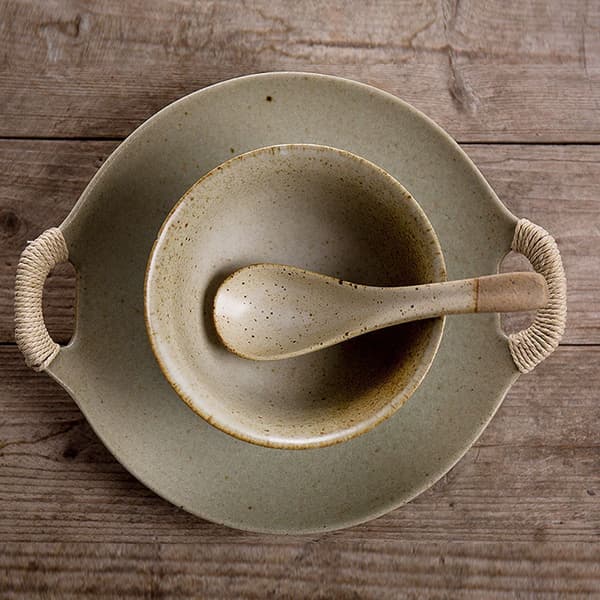Japansk sked i keramik, soppsked, sked för ris, ramen