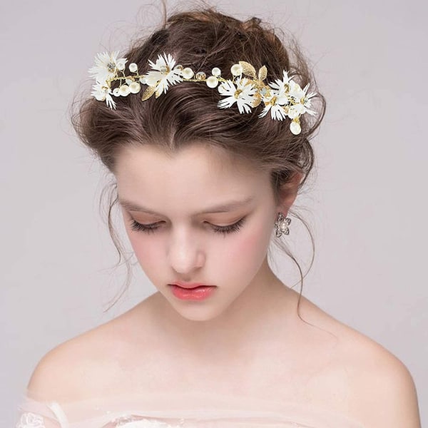 Women Flower Headband with Ribbon Floral Crown Wedding Headband Bridal Crown Flower Hair accessories for Wedding