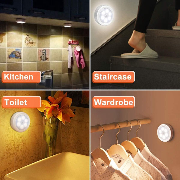 LED-nattlys med bevegelsessensor, LED-skapbelysning med fjernkontroll, USB KLB