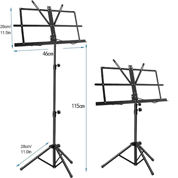 Musikstand metalstativ musikstand foldbar musikholder sort KLB