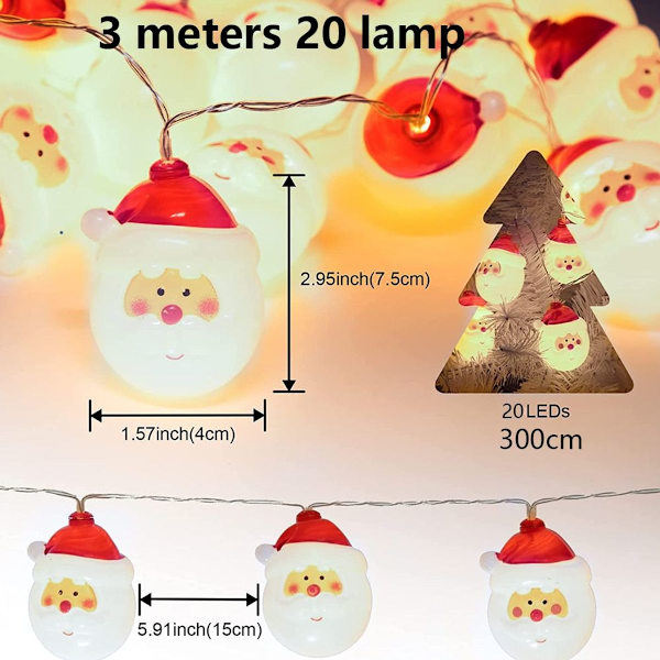 Julgransbelysning - batteridrivna ljusslingor - Jultomten 3 meter KLB