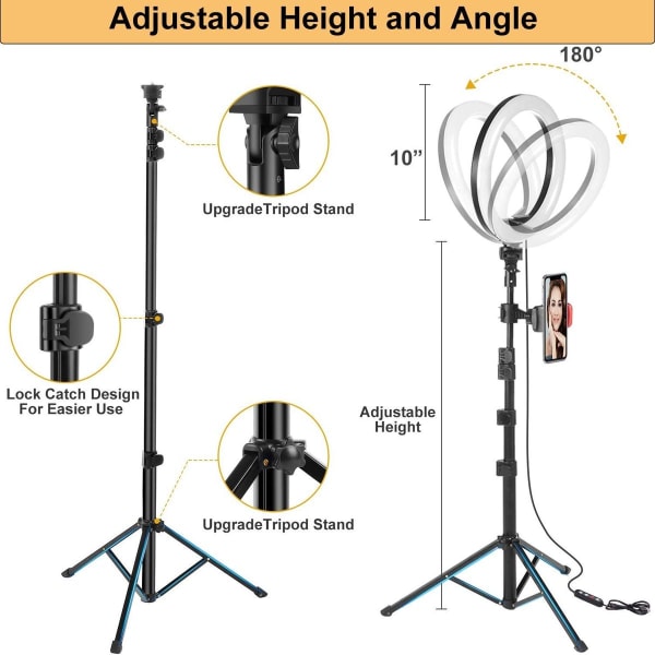 Sormusvalo jalustalla, 10 tuuman rengasvalo ja 63 tuuman kolmijalkainen selfie-rengasvalo