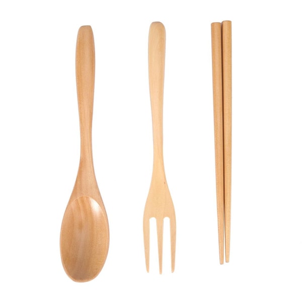 Bärbara, miljövänliga, återanvändbara ätpinnar i trä, gaffel och sked KLB